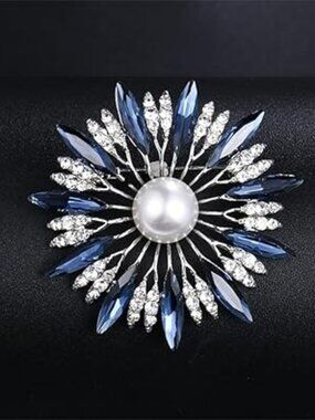 Blue and Clear Colorful Rhinestone Crystal Sunflower Brooch Pin for Women Dress